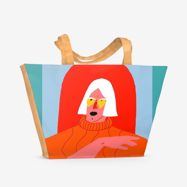 Пляжная сумка &laquo;Портрет девушки со светлыми волосами в ярком оранжевом свитере&raquo;