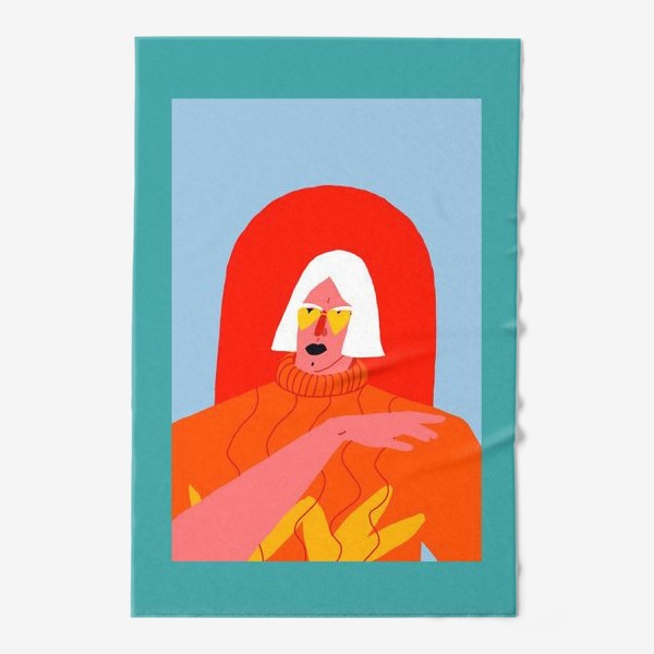 Полотенце &laquo;Портрет девушки со светлыми волосами в ярком оранжевом свитере&raquo;