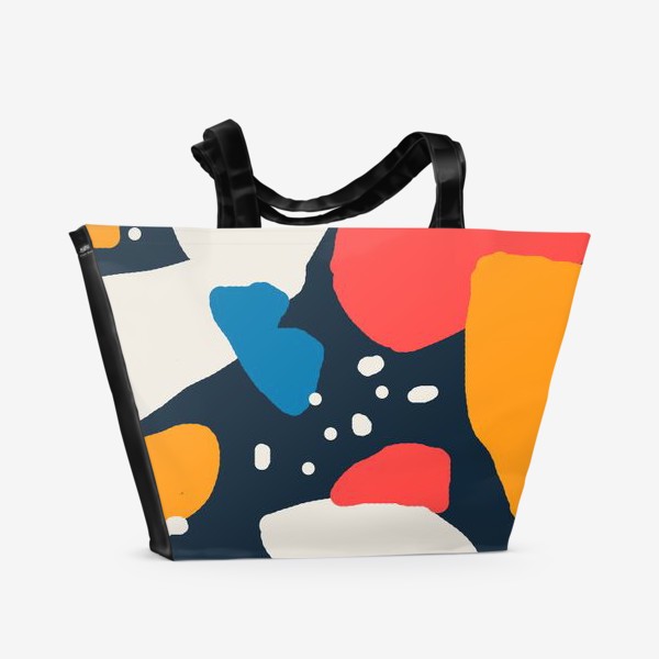 Пляжная сумка «Яркая абстракция на темно-синем фоне с различными геометрическими формами»