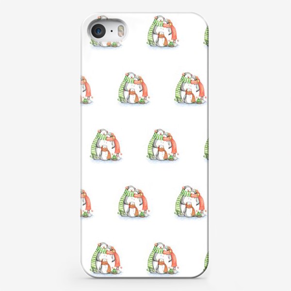 Чехол iPhone «Паттерн - Снеговички Пингвинчики»