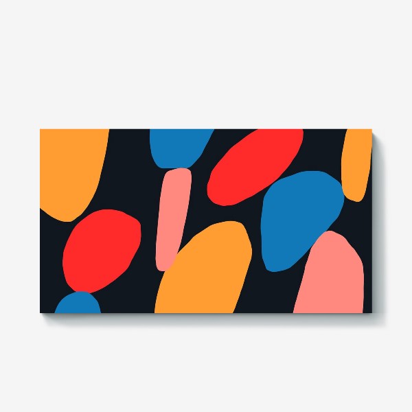 Холст «Яркая абстракция с разноцветными фигурами на темном фоне»