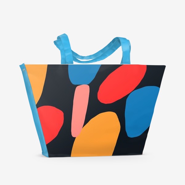 Пляжная сумка &laquo;Яркая абстракция с разноцветными фигурами на темном фоне&raquo;