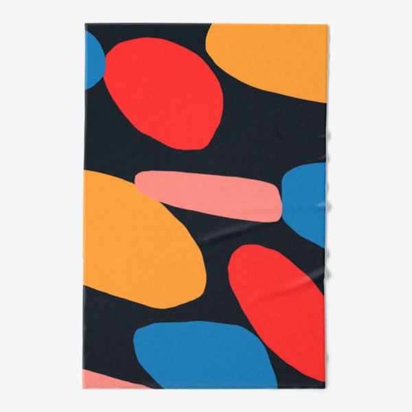 Полотенце «Яркая абстракция с разноцветными фигурами на темном фоне»