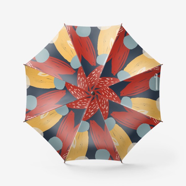 Зонт «Красные цветы на синем фоне»