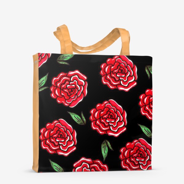 Сумка-шоппер &laquo;Красные розы.Цветы на черном фоне&raquo;