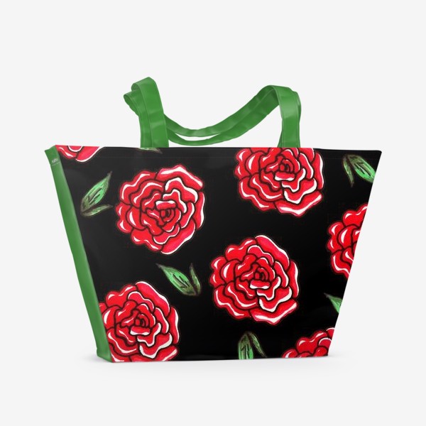 Пляжная сумка &laquo;Красные розы.Цветы на черном фоне&raquo;