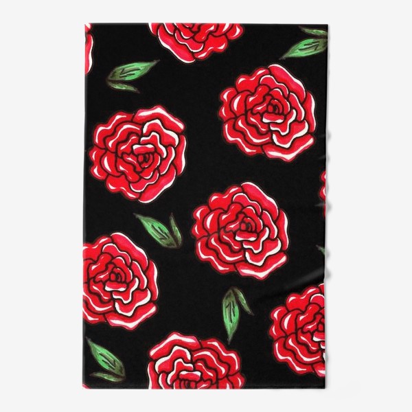 Полотенце «Красные розы.Цветы на черном фоне»