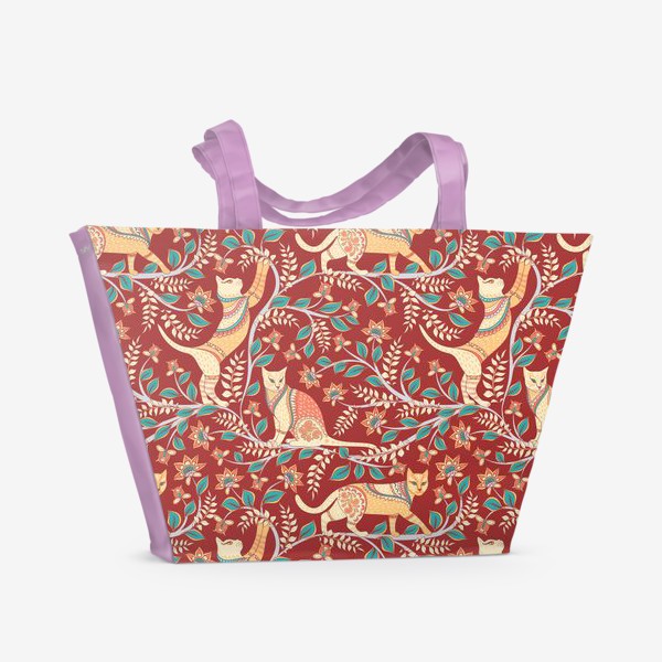 Пляжная сумка «Котики с орнаментом. Индийский стиль. Каламкари.»