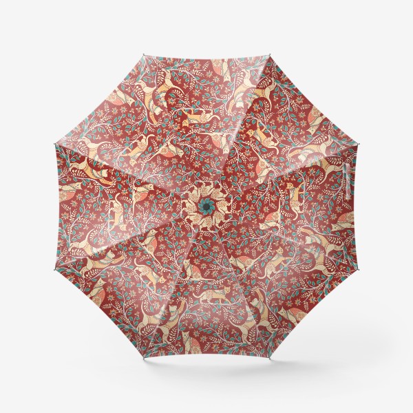 Зонт «Котики с орнаментом. Индийский стиль. Каламкари.»