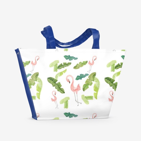 Пляжная сумка «Фламинго и листья»