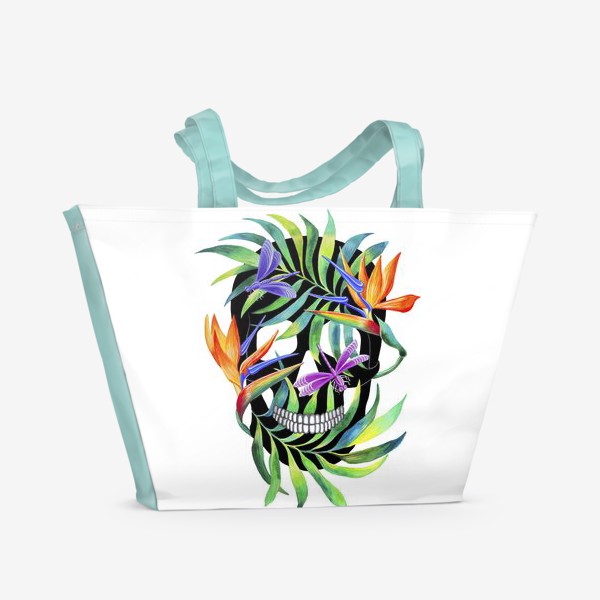 Пляжная сумка «Череп с растениями»