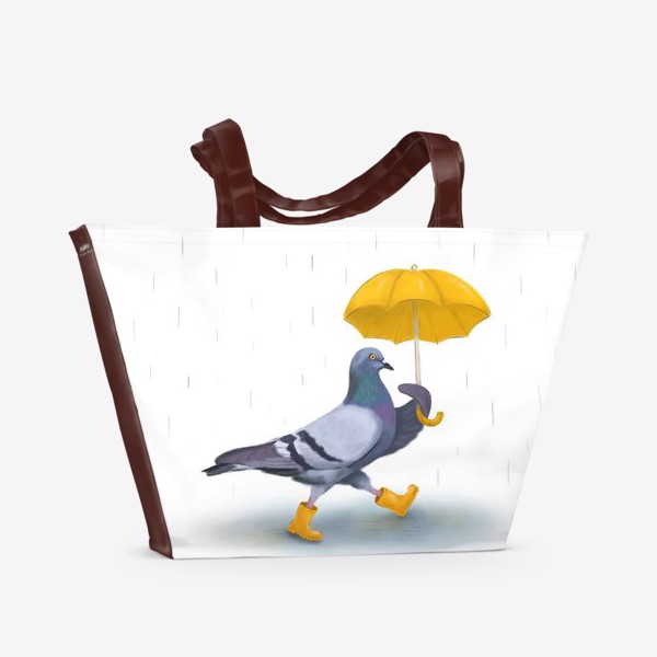 Пляжная сумка «Голубь с жёлтым зонтом. Я с тобой в любую погоду»