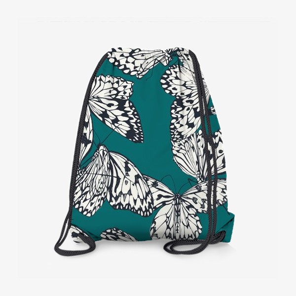 Рюкзак «Узор из тропических бабочек на изумрудном фоне»