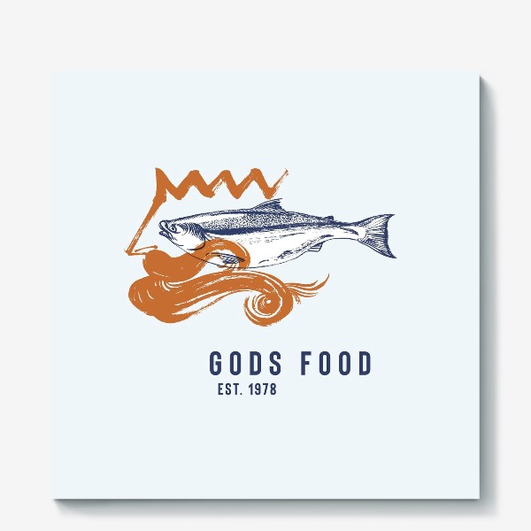 Холст «Еда богов. Нептун илосось. Логотип вашей кухни»