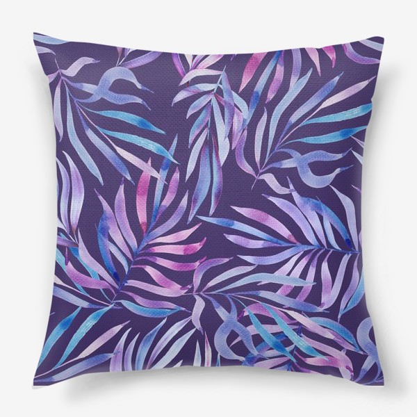 Подушка «Лиловые листья на фиолетовом. Акварельный паттерн»