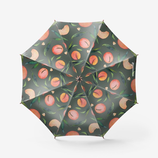Зонт «Абрикосовый паттерн на серо-зеленом. Акварель»