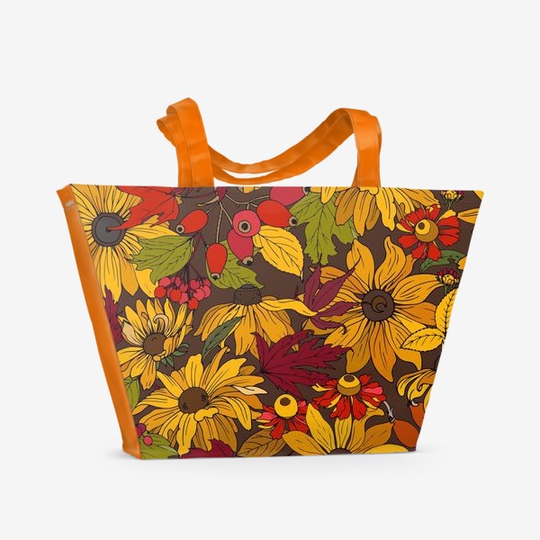 Пляжная сумка &laquo;осенние цветы и листья&raquo;