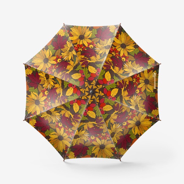 Зонт «осенние цветы и листья»
