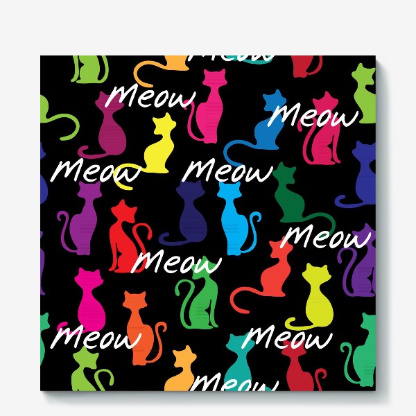 Холст «Разноцветный фон с силуэтами кошек»