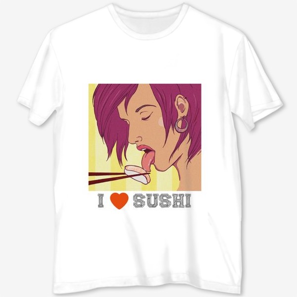 Футболка с полной запечаткой «I love sushi»