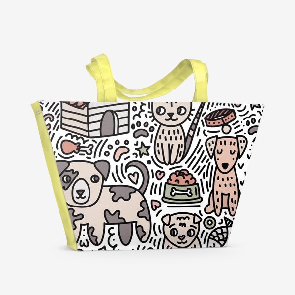 Пляжная сумка «котики и собачки бесшовный »