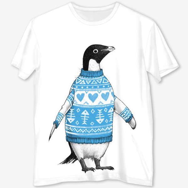 Футболка с полной запечаткой «Пингвин в свитере»