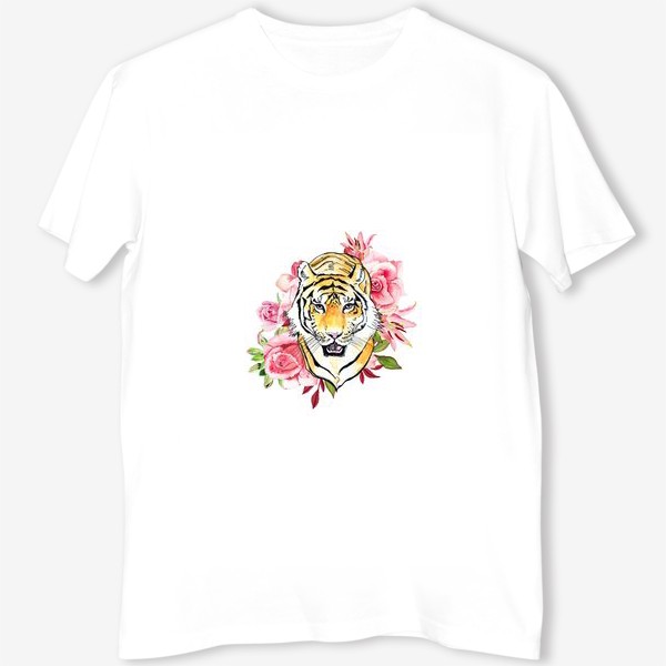 Футболка «Тигр и розовые розы акварель»