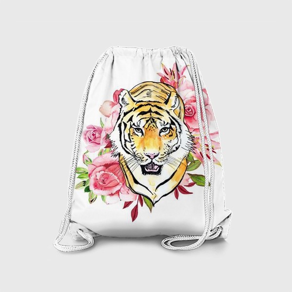 Рюкзак «Тигр и розовые розы акварель»