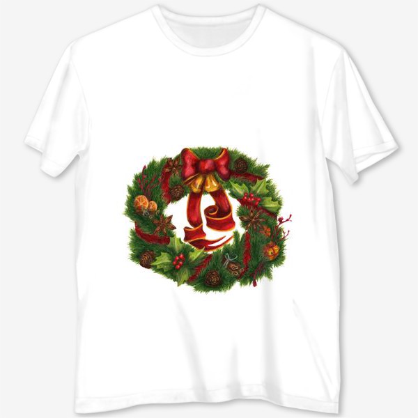 Футболка с полной запечаткой &laquo;Рождественский венок Christmas wreath Ар нуво&raquo;