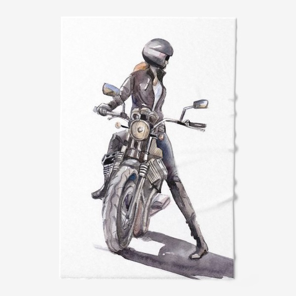 Полотенце «Девушка на мотоцикле в шлеме»