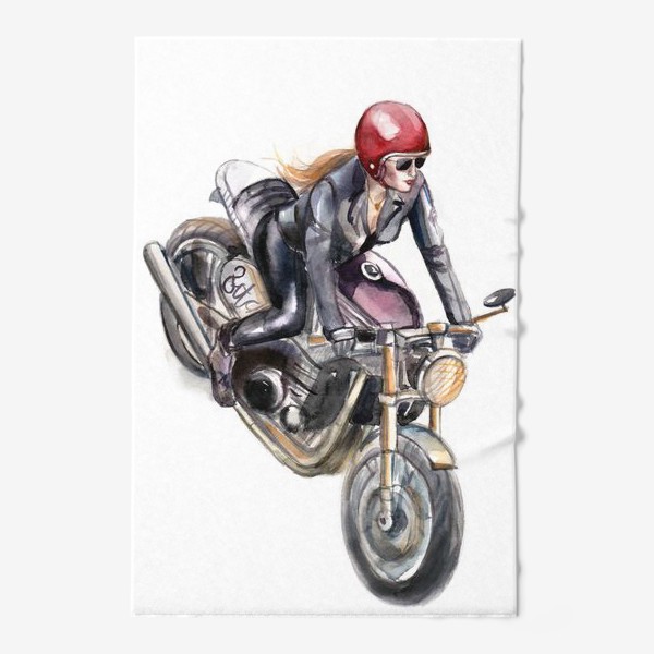 Полотенце &laquo;Девушка на мотоцикле в красном шлеме&raquo;