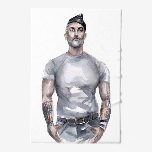 Полотенце «Мужчина в татуировках и пилотке»