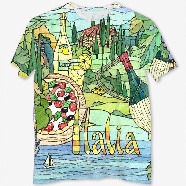 Футболка с полной запечаткой «Цветная мозаика "Италия"»