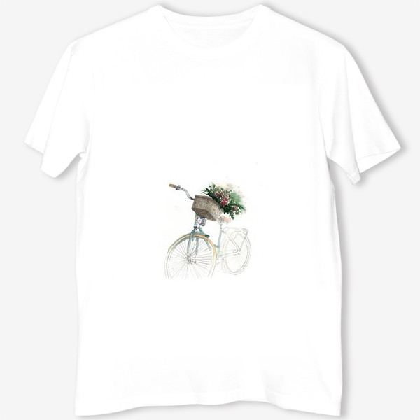 Футболка &laquo;Акварельный велосипед с корзинкой и цветами&raquo;