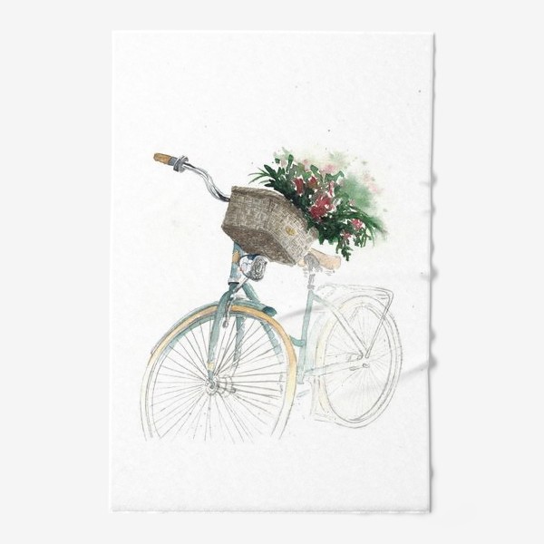 Полотенце &laquo;Акварельный велосипед с корзинкой и цветами&raquo;