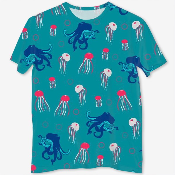 Футболка с полной запечаткой «Морская жизнь: осьминог и медузы»