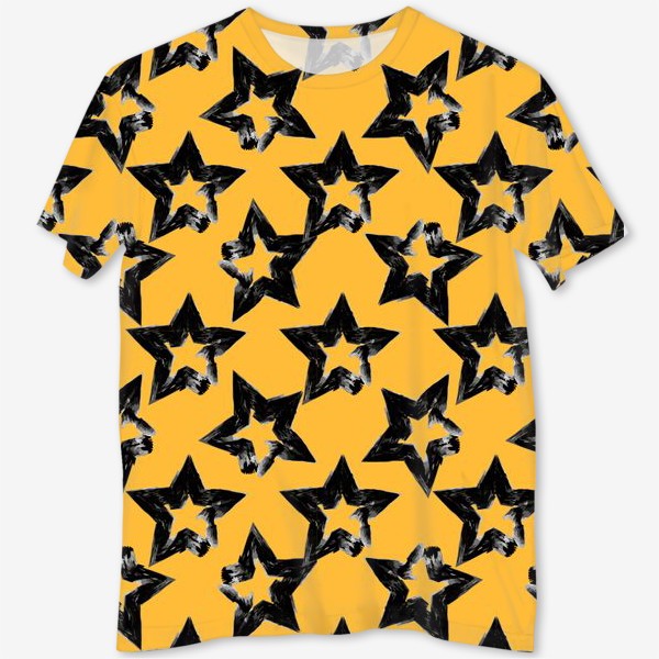 Футболка с полной запечаткой «Угольные звёзды на желтом фоне»