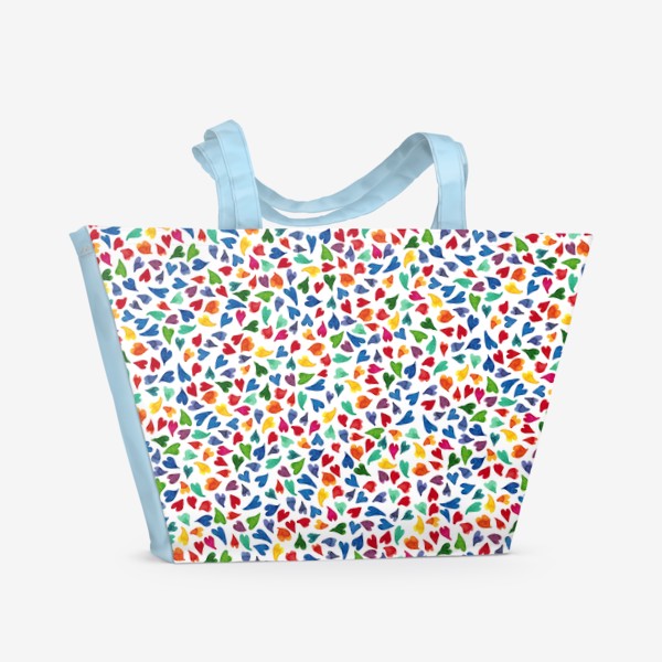 Пляжная сумка «Паттерн с акварельными цветными сердечками»