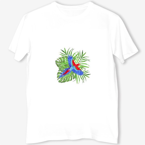 Футболка «тропический букет с попугаем ара»
