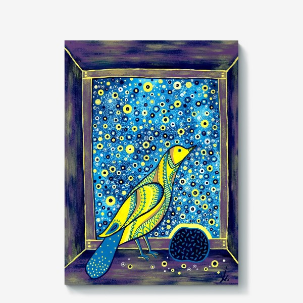 Холст «Желтая птица на окне. Звездная ночь»