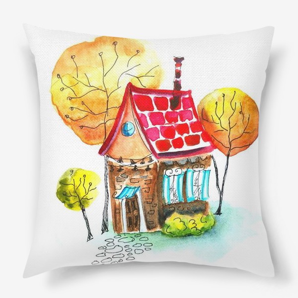 Подушка «Осенний домик. Акварель»