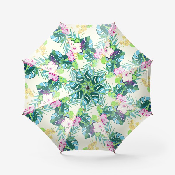 Зонт «Попугаи в тропических цветах светлые»