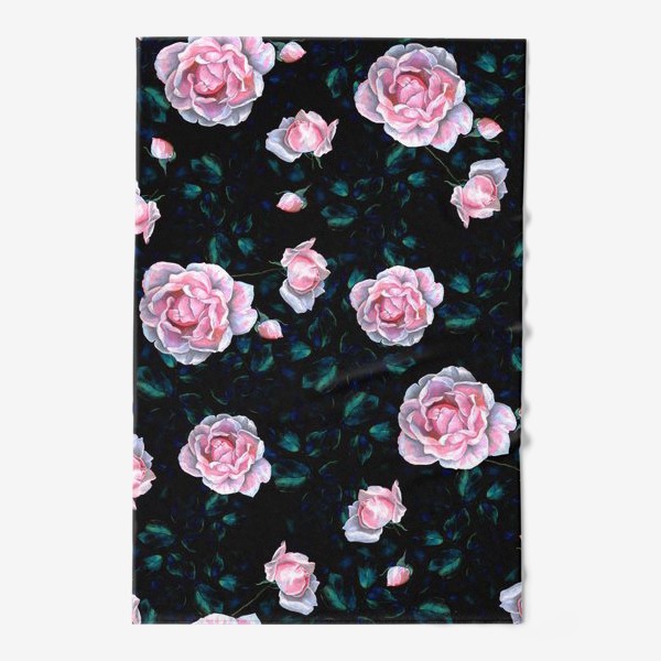 Полотенце «Розы розовые на черном»
