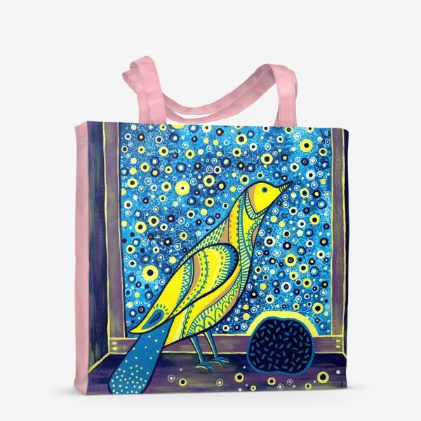 Сумка-шоппер «Желтая птица на окне. Звездная ночь»