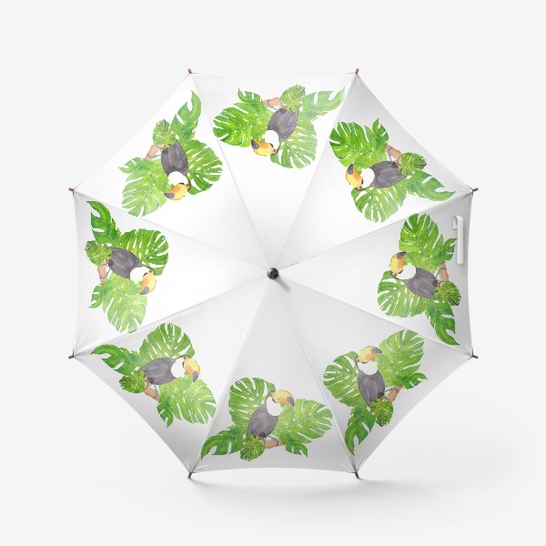 Зонт &laquo;Птица тукан среди листьев монстеры. Тропический акварельный летний принт с попугаем на белом фоне&raquo;