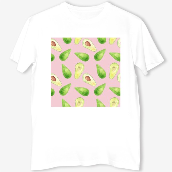 Футболка &laquo;Авокадо, летний акварельный фруктовый принт на розовом фоне. Природа, растения.&raquo;