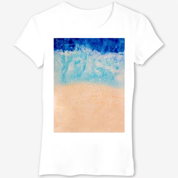 Футболка &laquo;Океан,  море, волны, пляж, песок, лето. Акварель абстракция, &raquo;