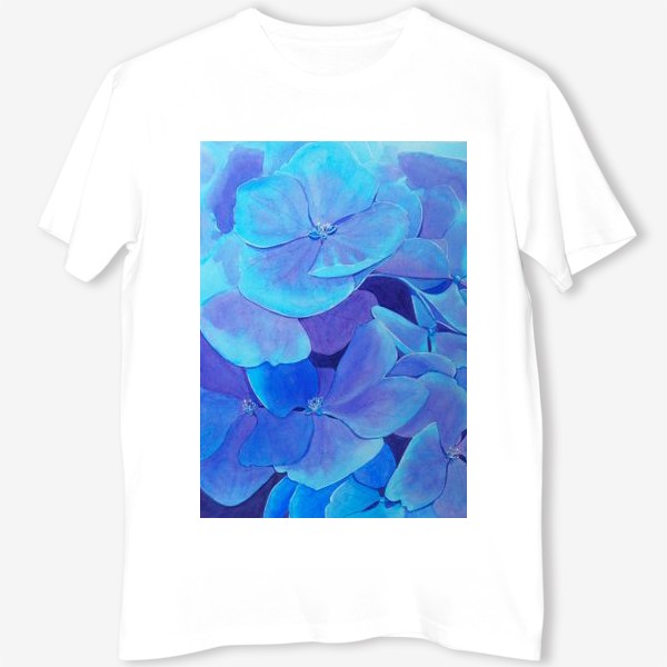 Футболка &laquo;Цветы голубой гортензии, акварельный летний ботанический принт&raquo;
