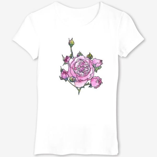 Футболка «Розовая английская роза Остина, ботанический скетч, акварель»