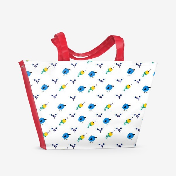 Пляжная сумка «веселые птички и цветы»
